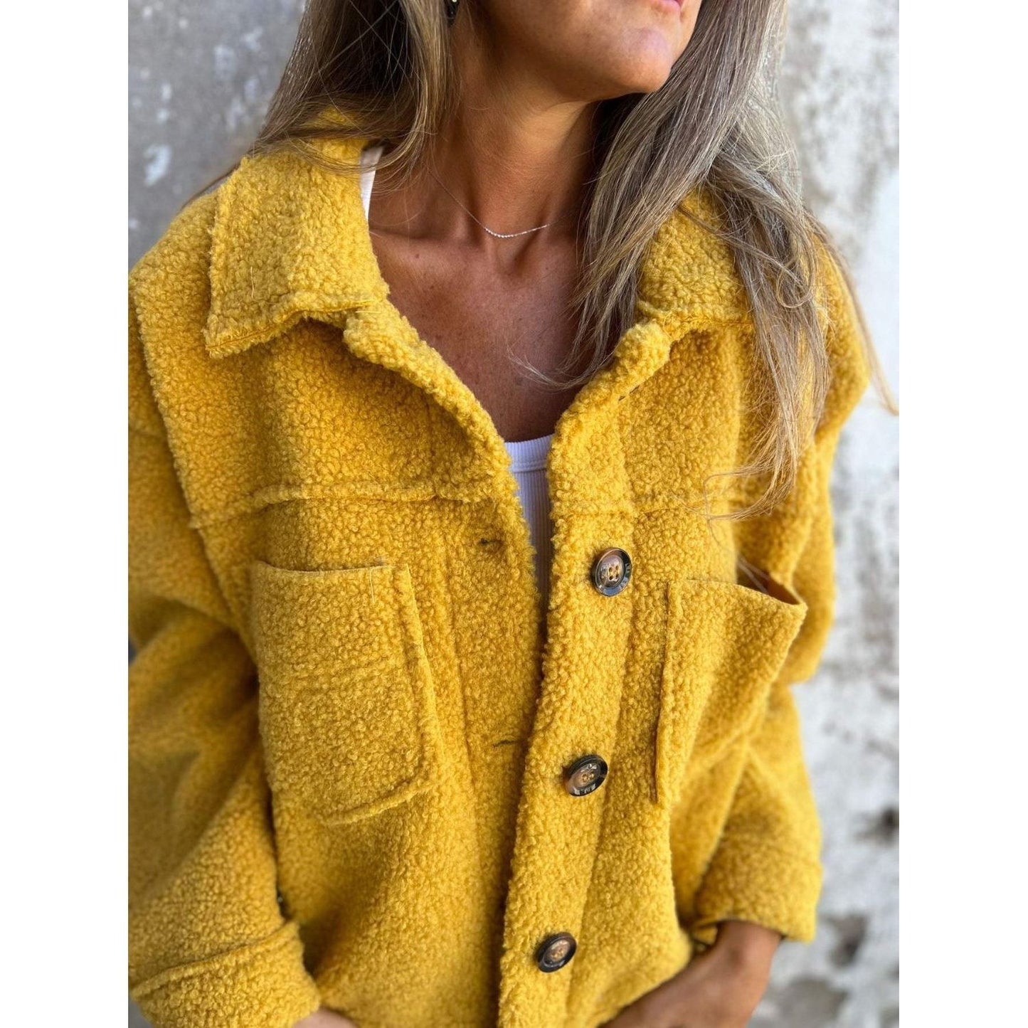 Full Size Fuzzy Button Up Drop Shoulder Jacket