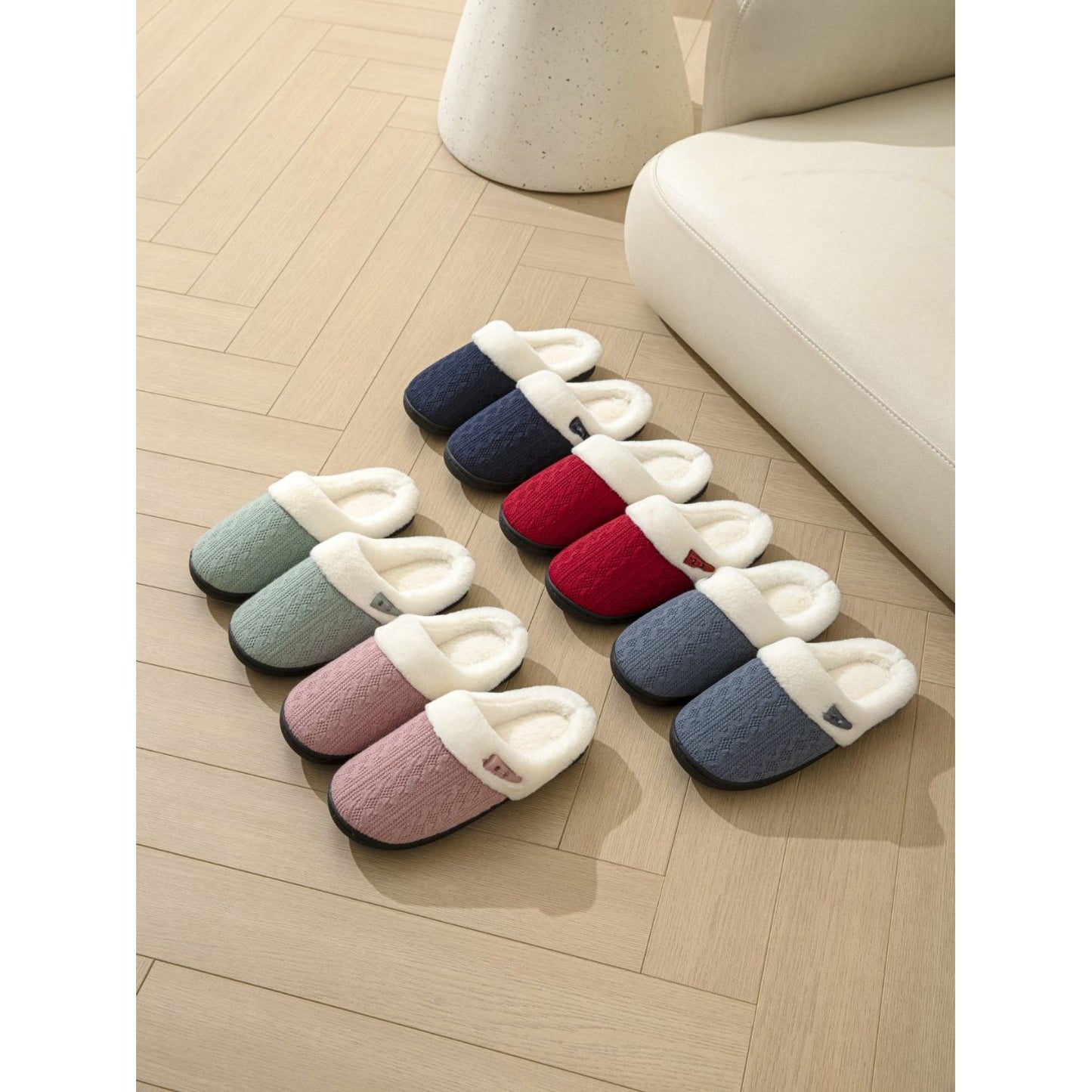 Horn Buckle Furry Texture Flat Slippers