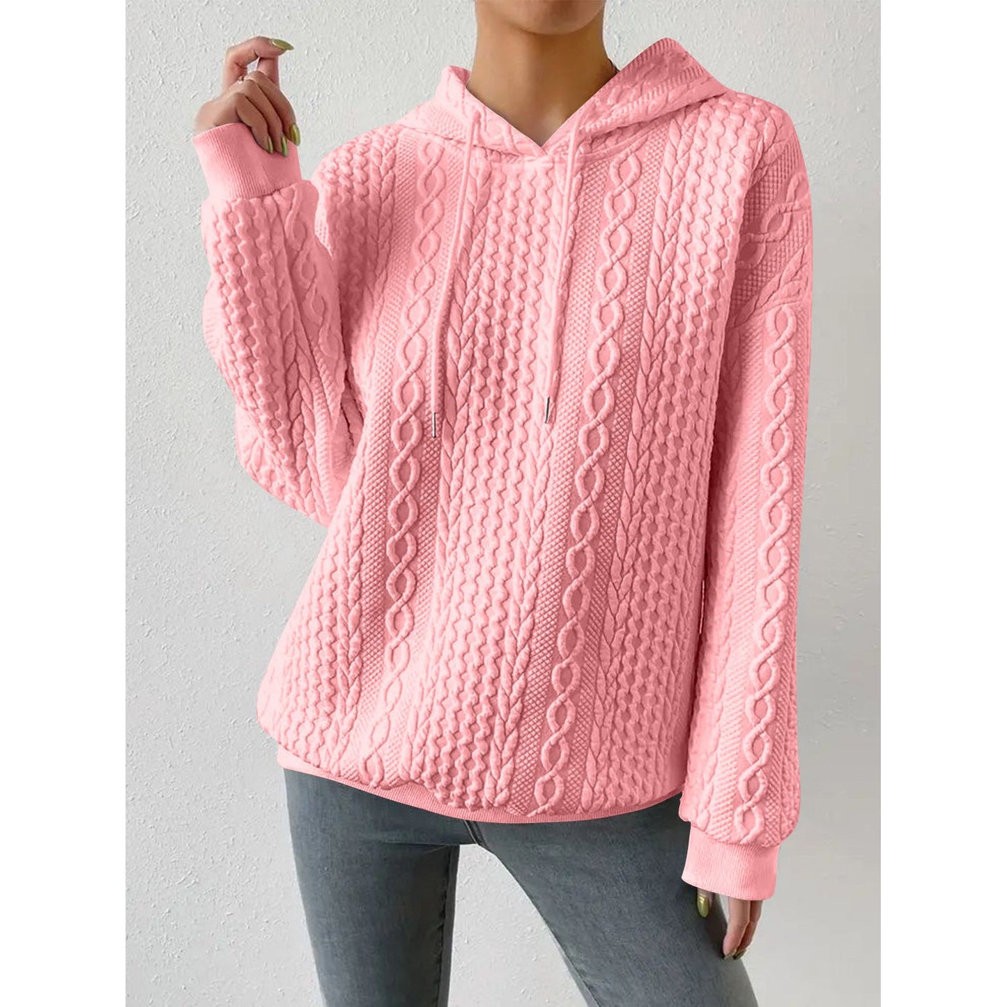 Drawstring Drop Shoulder Long Sleeve Hoodie