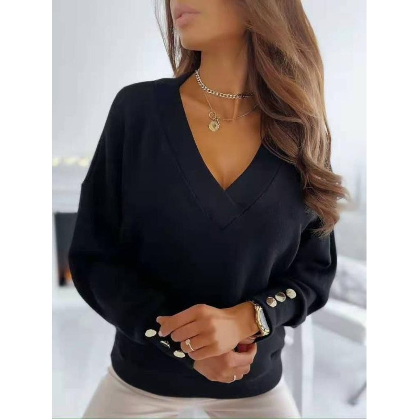 V-Neck Long Sleeve Sweatshirt