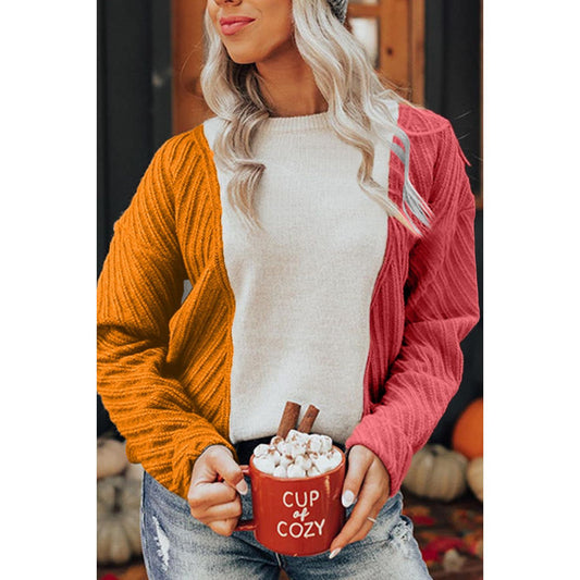Color Block Textured Drop Shoulder Sweater