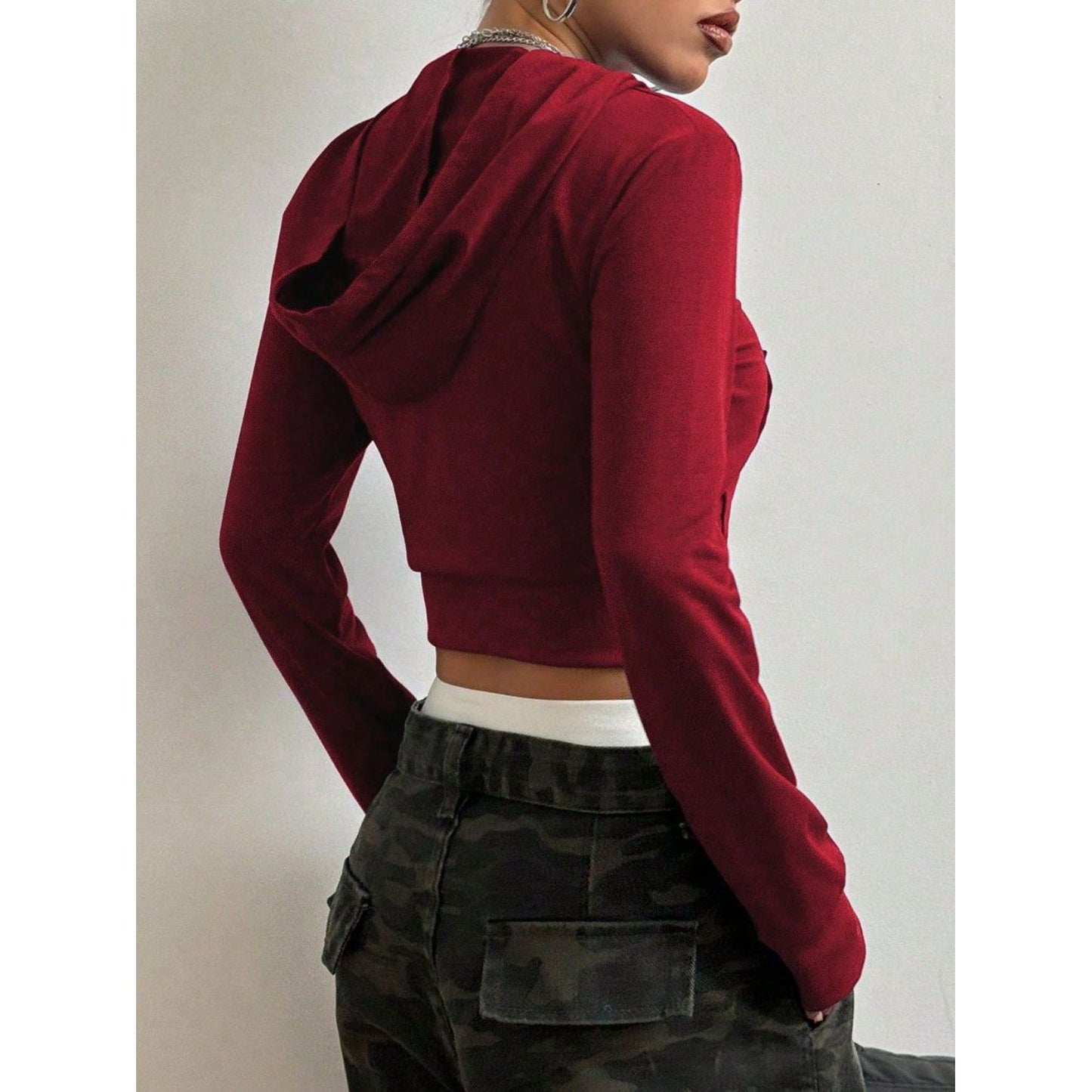 Letter Graphic Zip Up Long Sleeve Hoodie