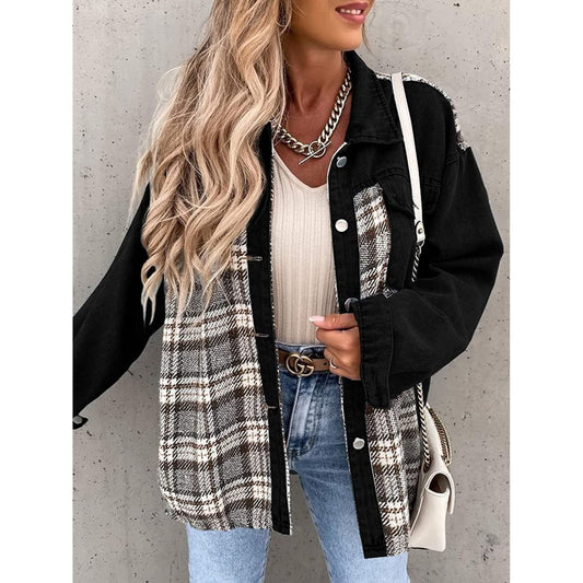 Plaid Button Up Dropped Shoulder Jacket