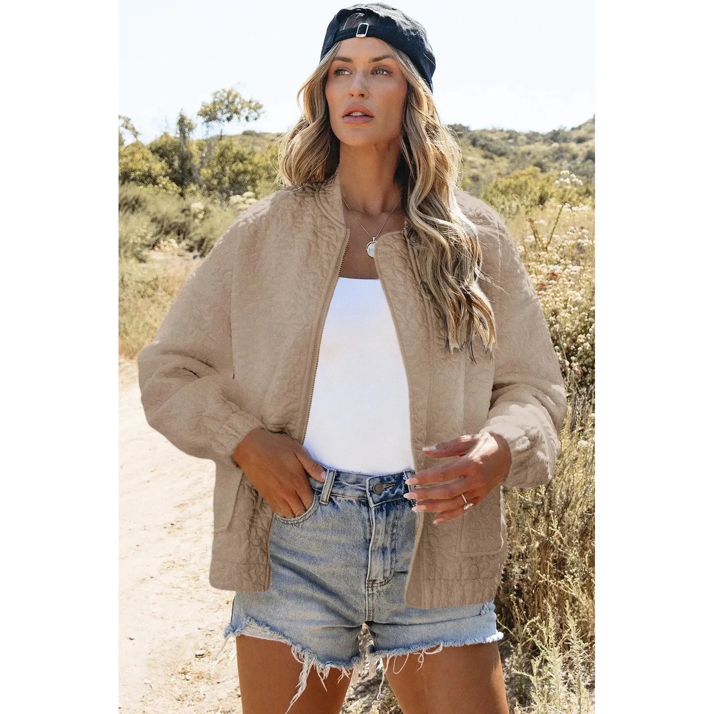 Baseball Collar Floral Quilted Jacket