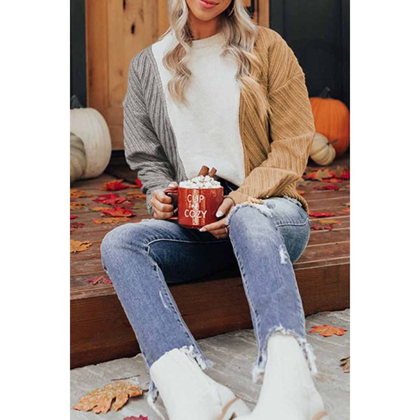 Color Block Textured Drop Shoulder Sweater