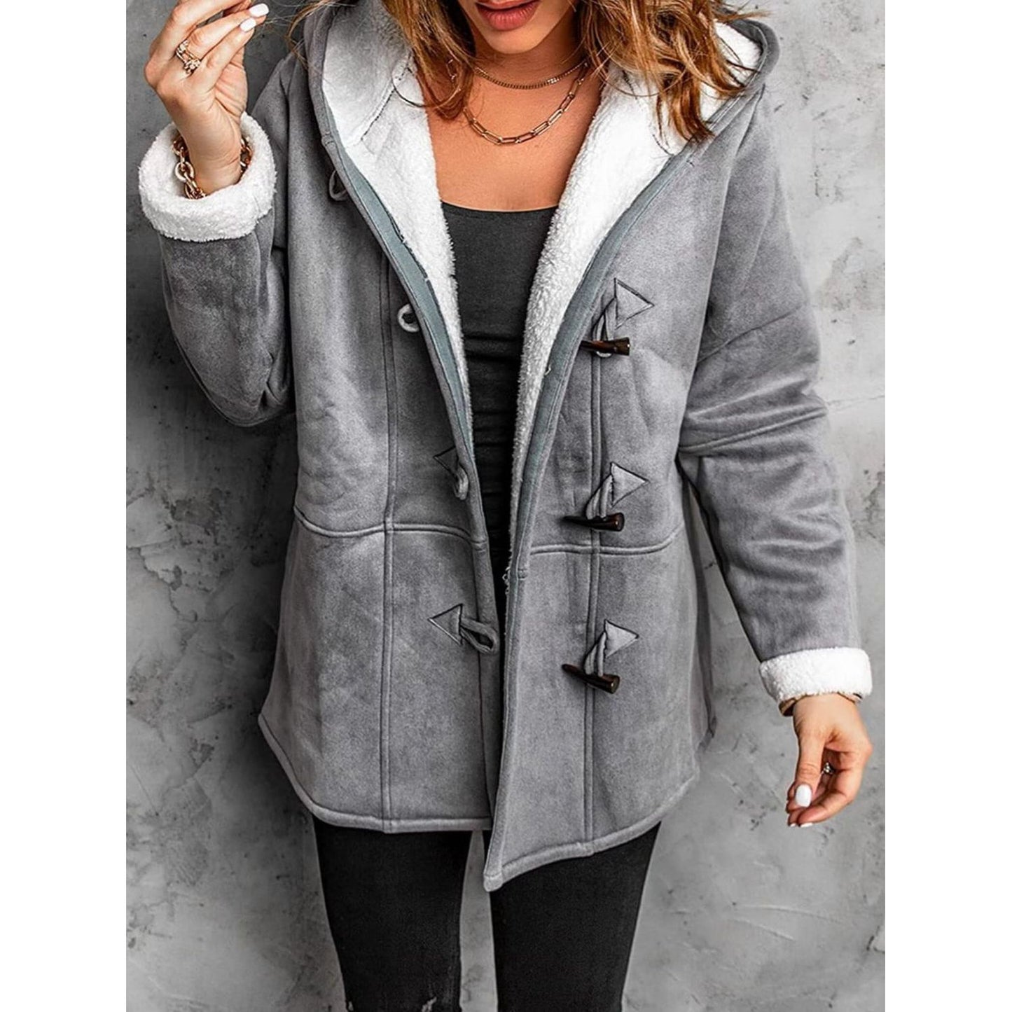 Full Size Pocketed Long Sleeve Hooded Toggle Jacket