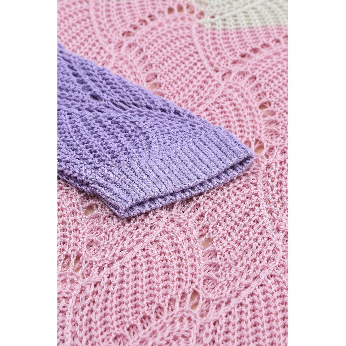 Color Block Hollow Boat Neck Sweater