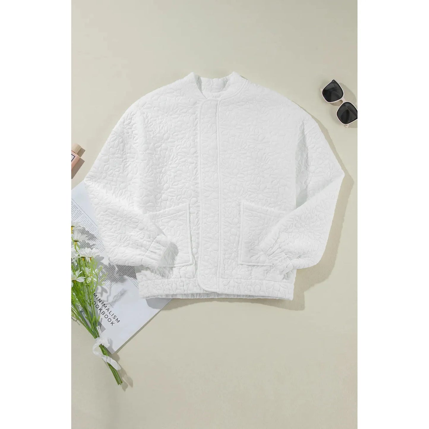 Baseball Collar Floral Quilted Jacket