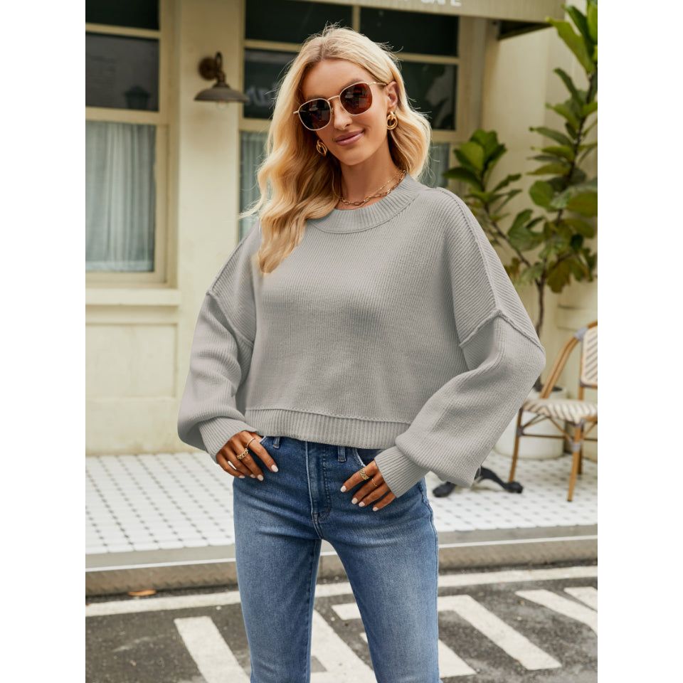 Round Neck Lantern Sleeve Sweater