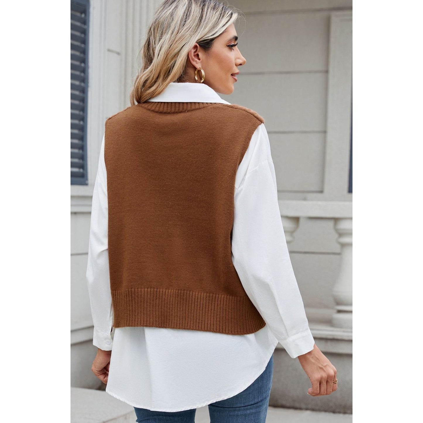 Cable-Knit V-Neck Sweater Vest