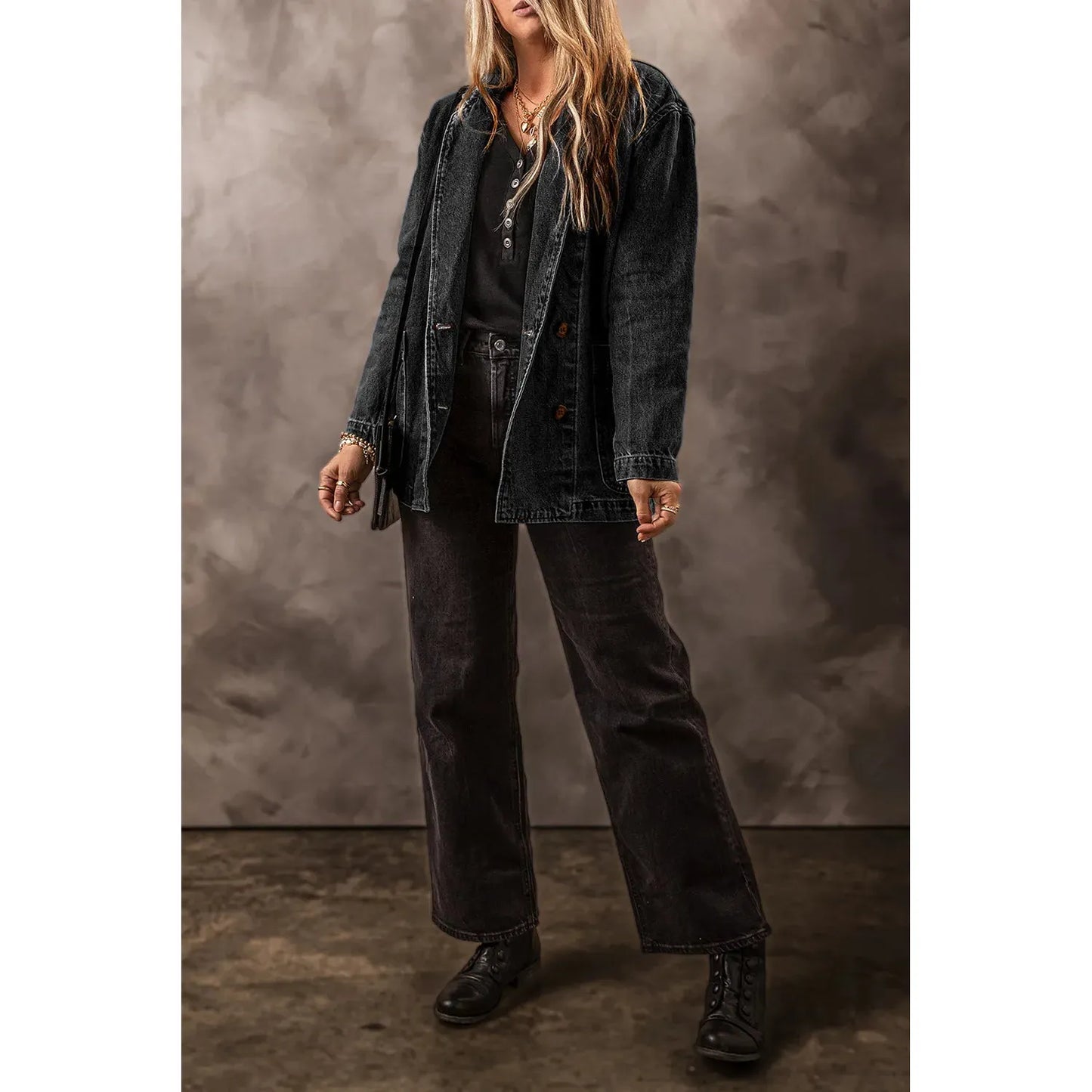 Pocketed Long Sleeve Denim Jacket