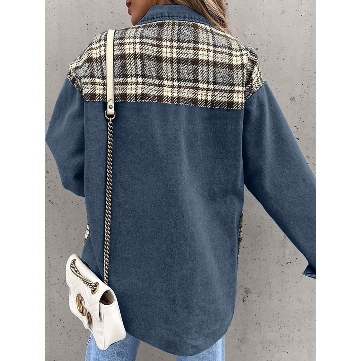 Plaid Button Up Dropped Shoulder Jacket