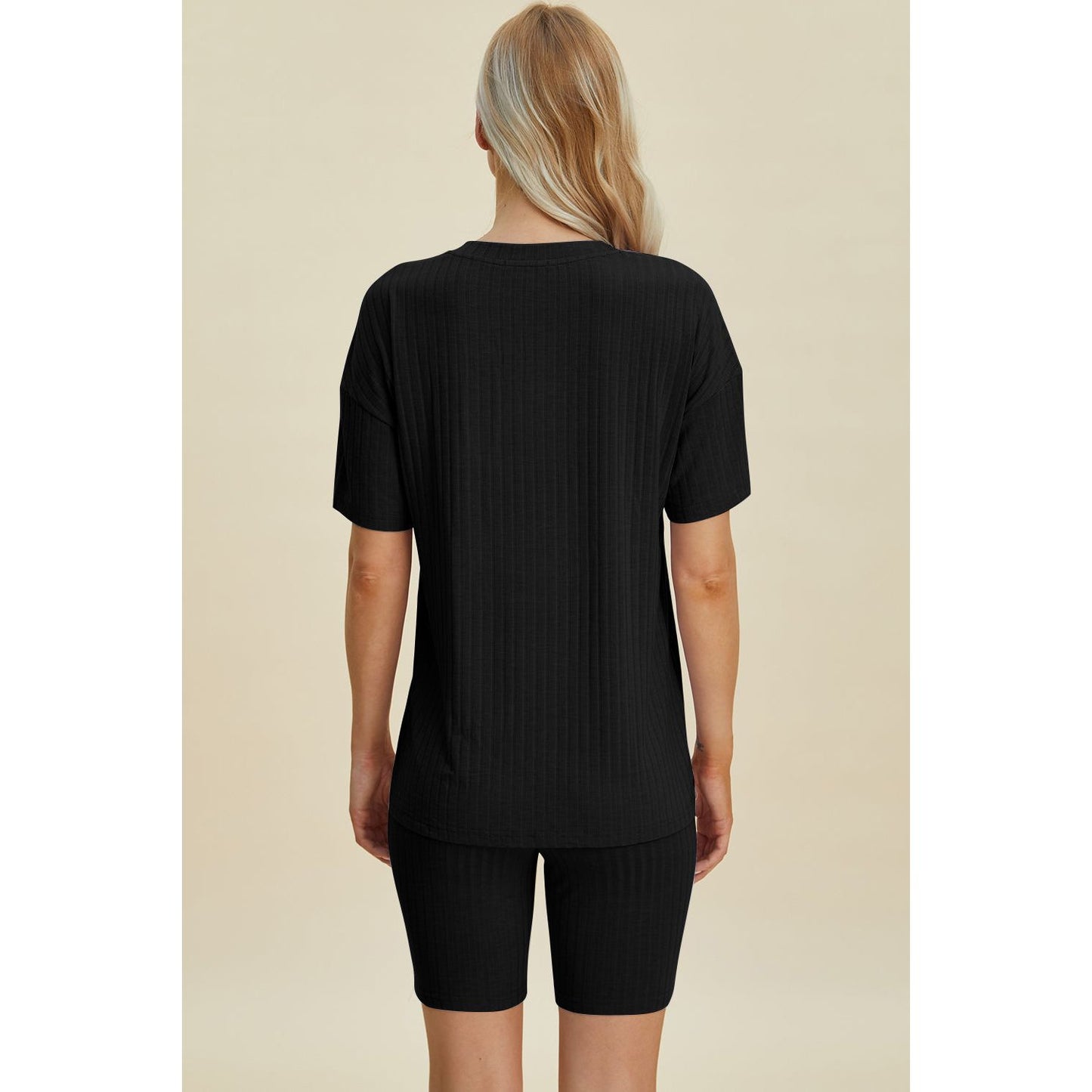 Basic Bae Full Size Ribbed V-Neck Short Sleeve Top and Shorts Set