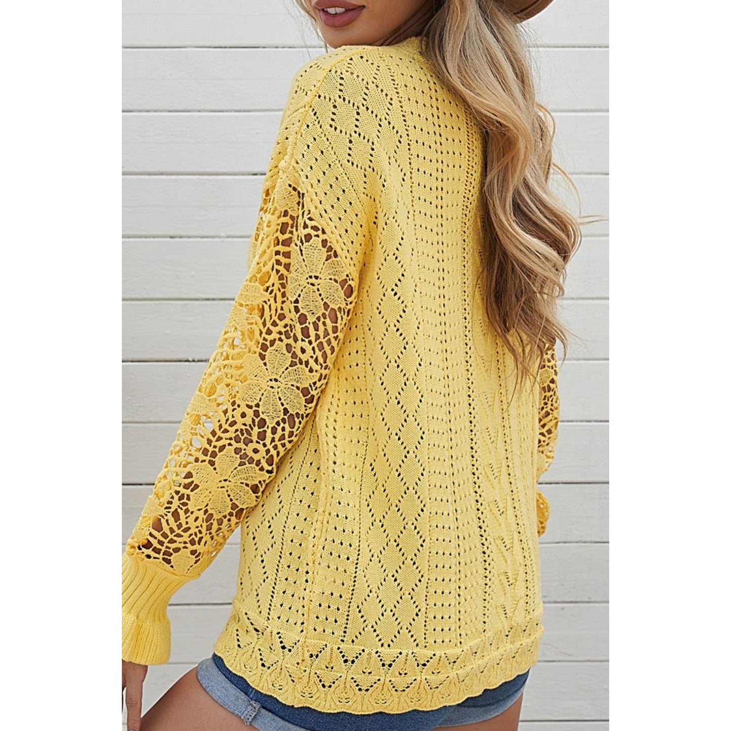 Openwork Round Neck Long Sleeve Sweater