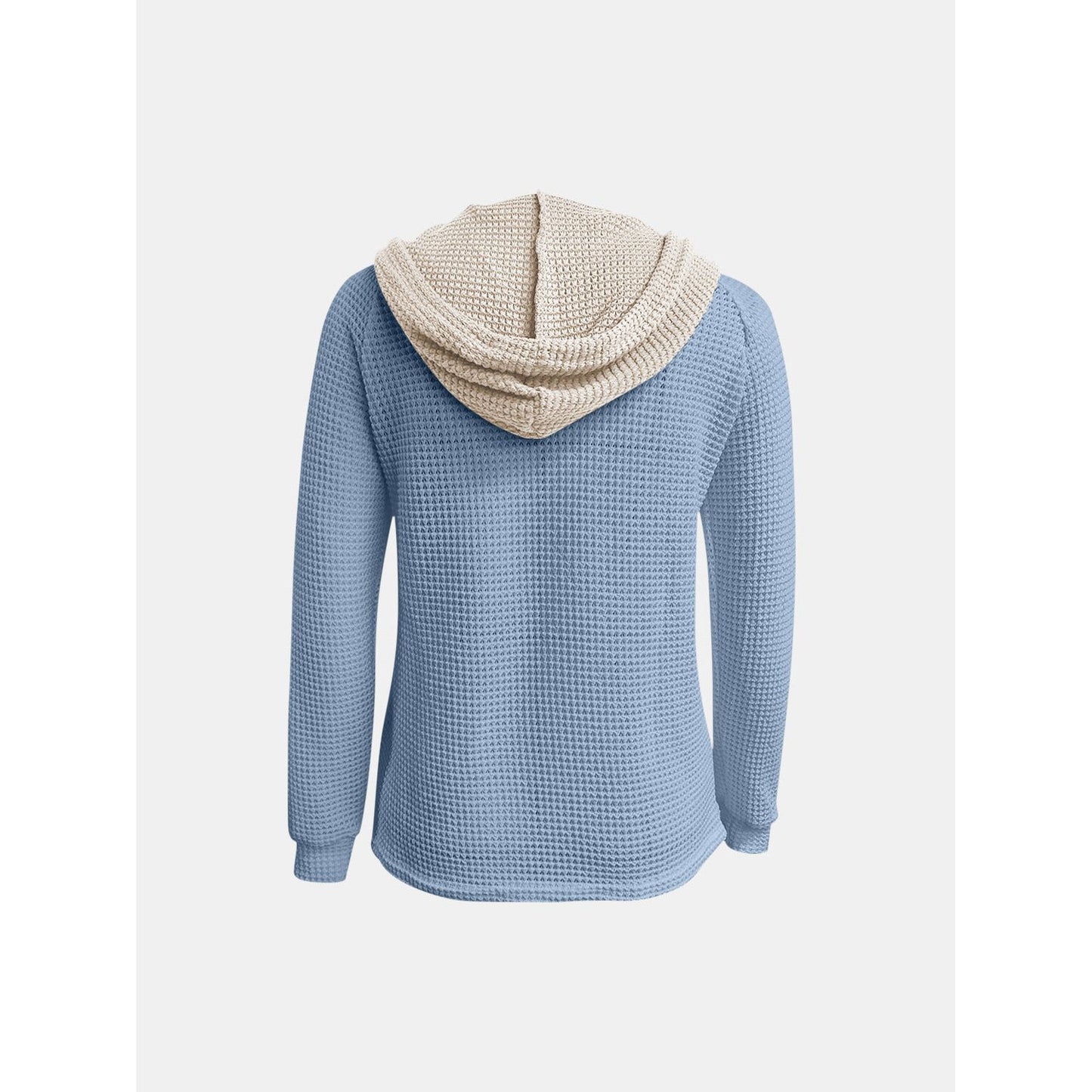 Full Size Waffle-Knit Contrast Long Sleeve Hoodie