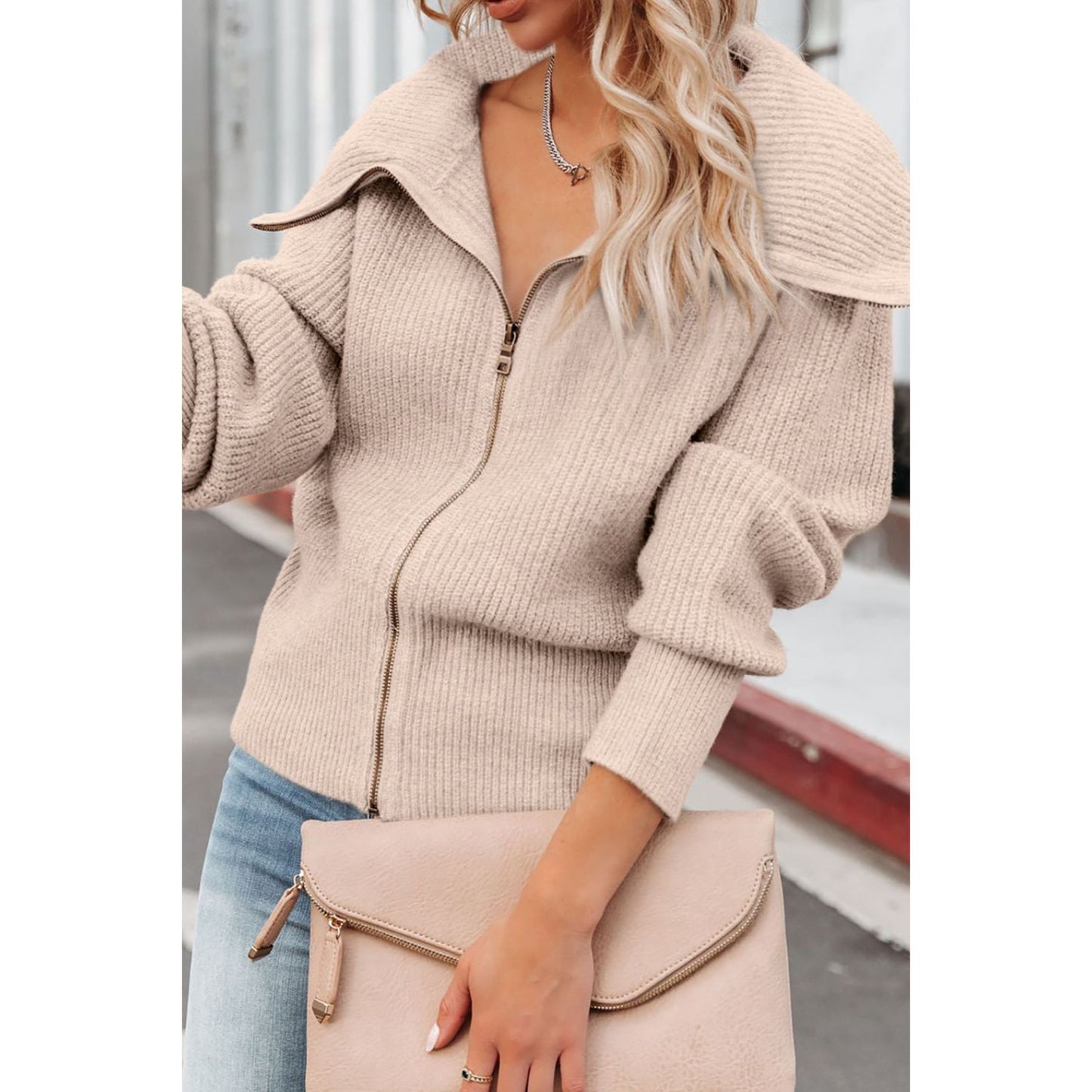 Zip Up Long Sleeve Cardigan