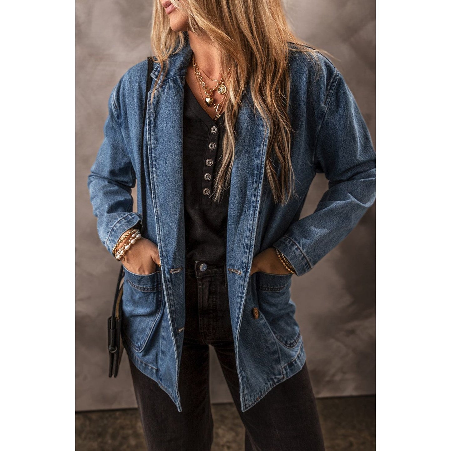 Pocketed Long Sleeve Denim Jacket