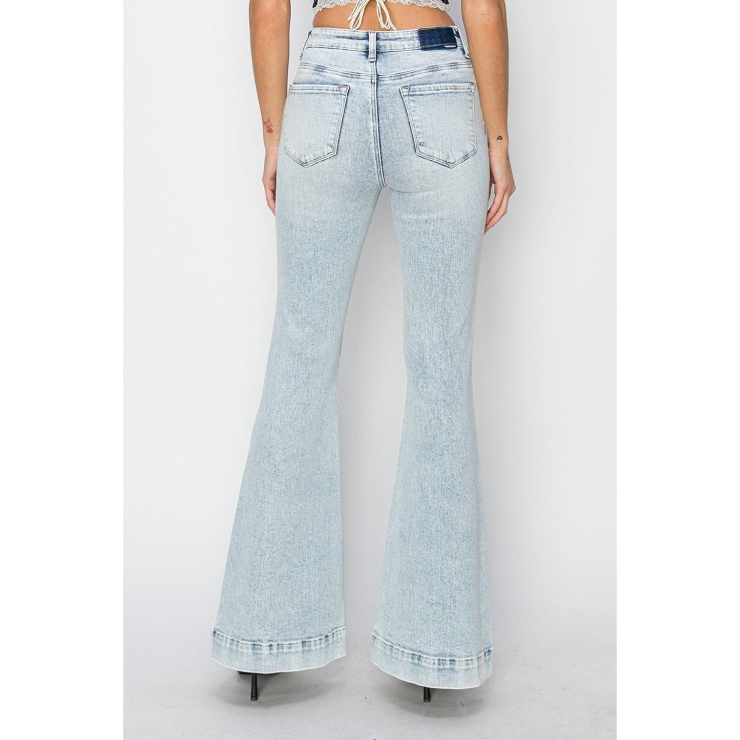 Risen Full Size High Rise Front Patch Pocket Flare Jeans