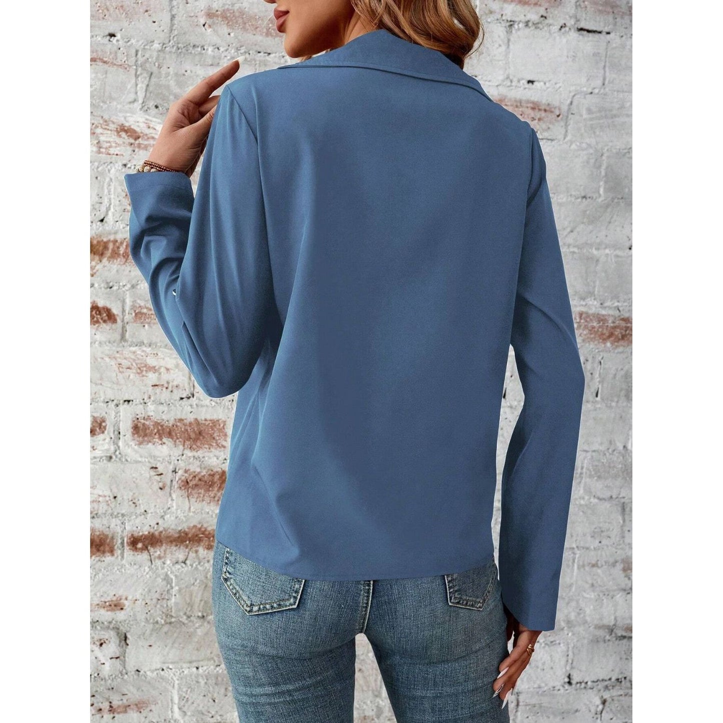 Zip Up Collared Neck Roll-Tab Sleeve Jacket