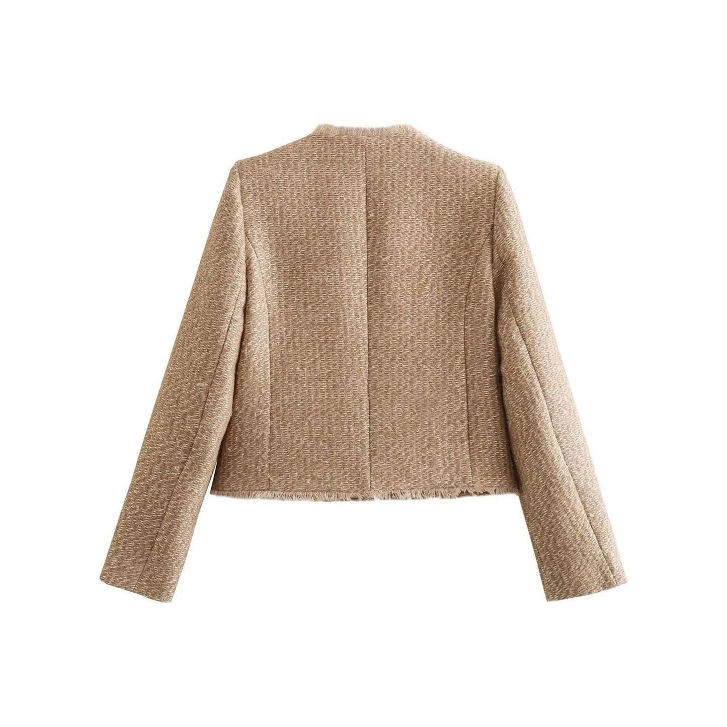 Raw Hem Pocketed Round Neck Jacket