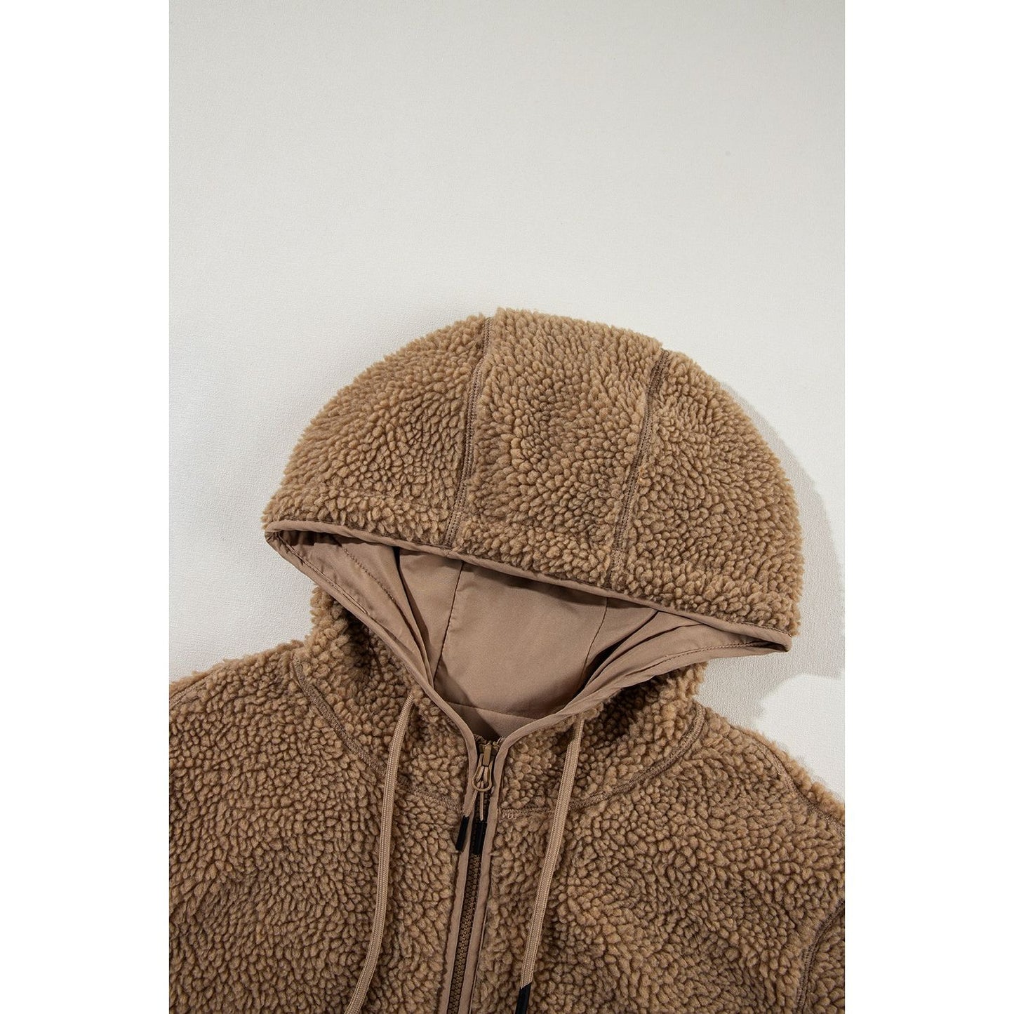 Drawstring Fleece Zip Up Hooded Jacket