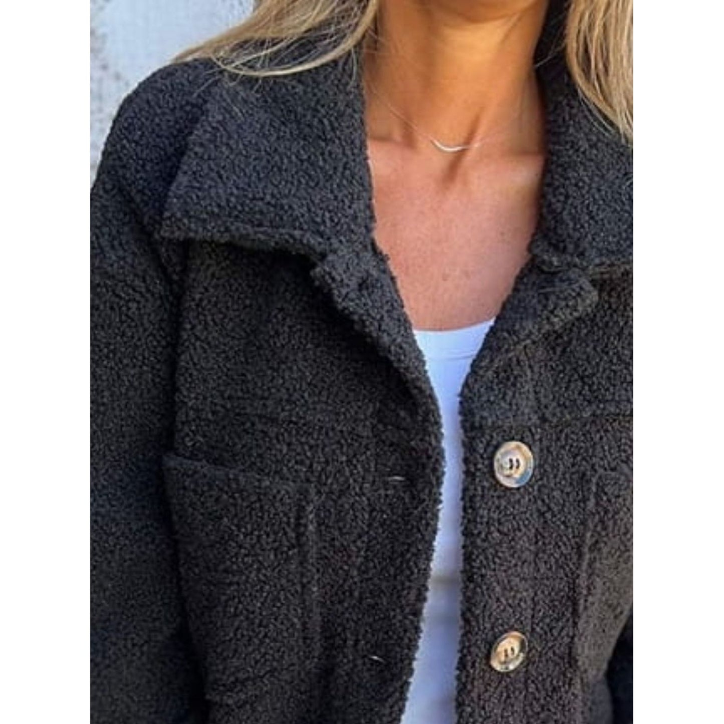 Full Size Fuzzy Button Up Drop Shoulder Jacket