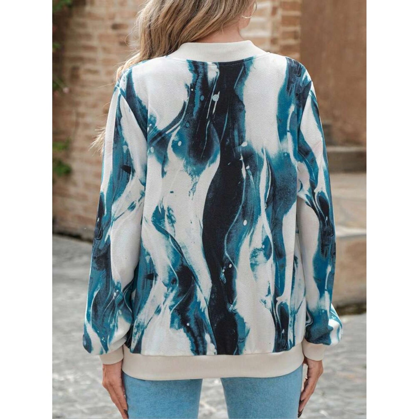 Printed Baseball Collar Zip Up Jacket