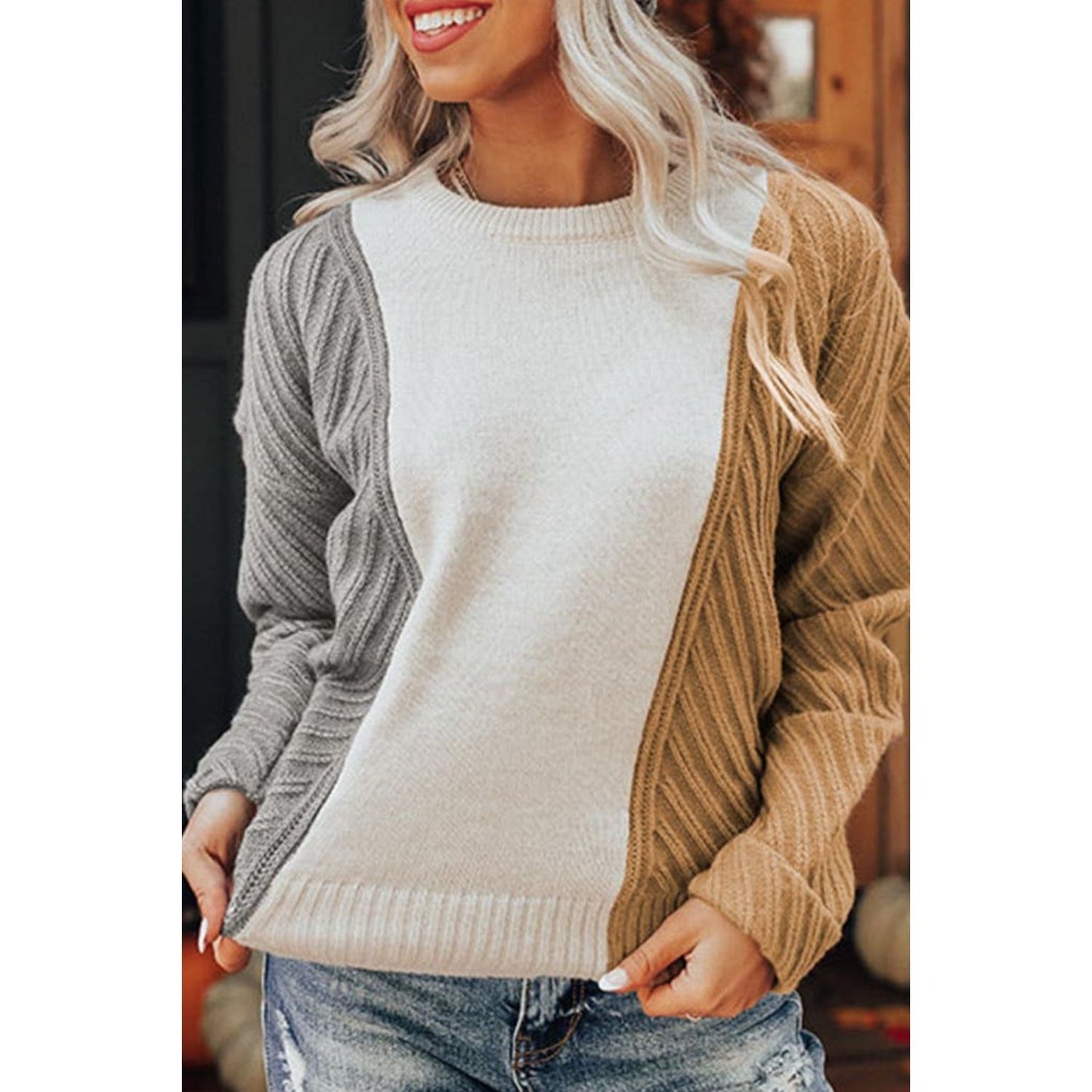 Color Block Textured Drop Shoulder Sweater