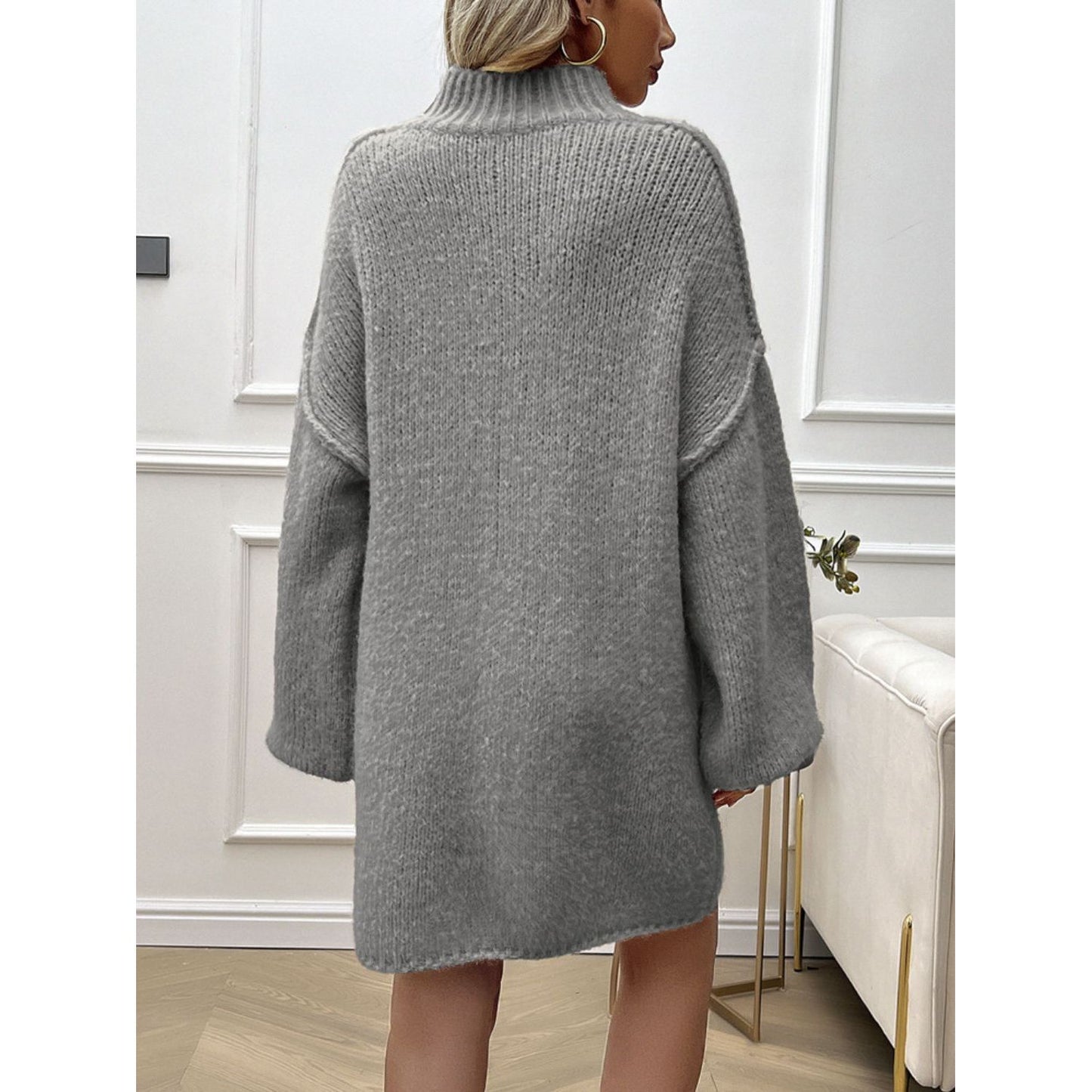 Devine Mock Neck Long Sleeve Mini Sweater Dress