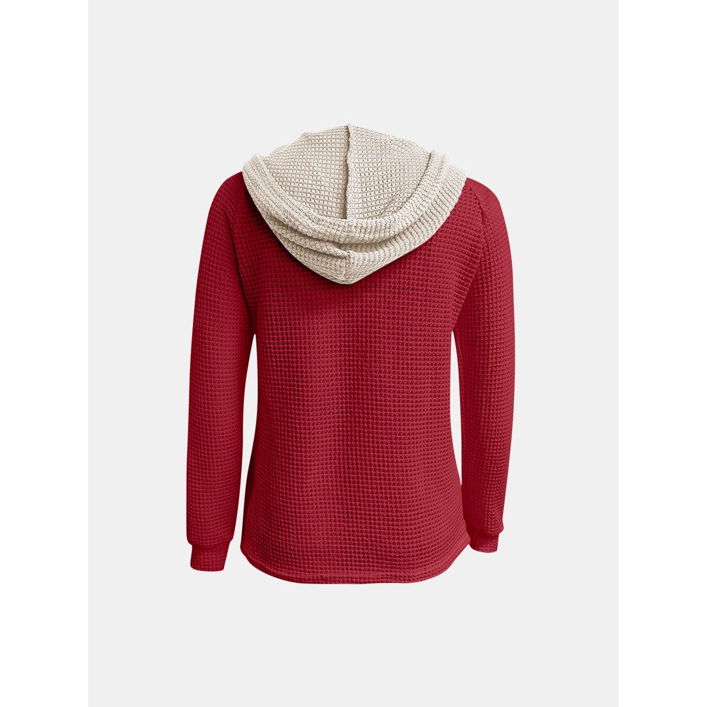 Full Size Waffle-Knit Contrast Long Sleeve Hoodie