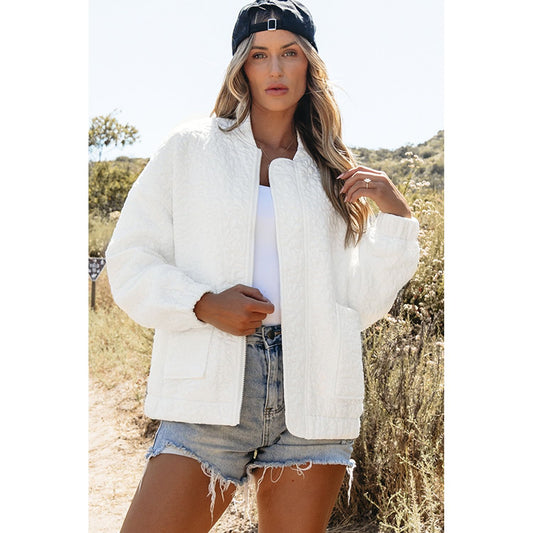 Baseball Collar Floral Quilted Jacket