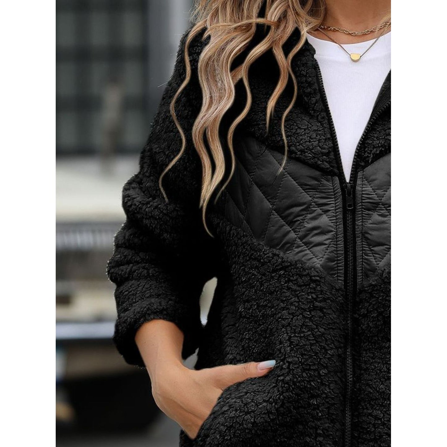 Fuzzy Zip Up Long Sleeve Hooded Jacket