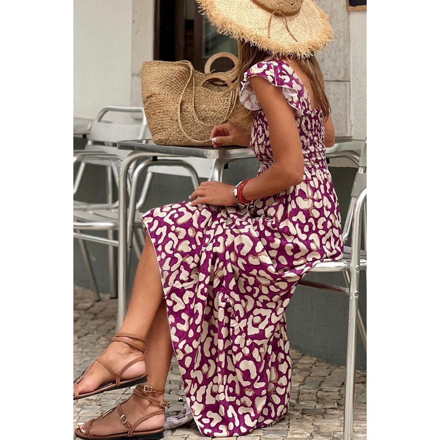 Ruffled Printed Wide Strap Dress