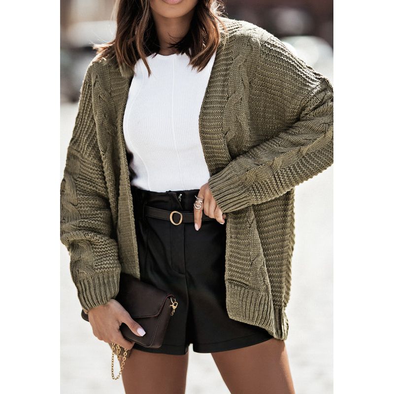 Cable-Knit Open Front Cardigan