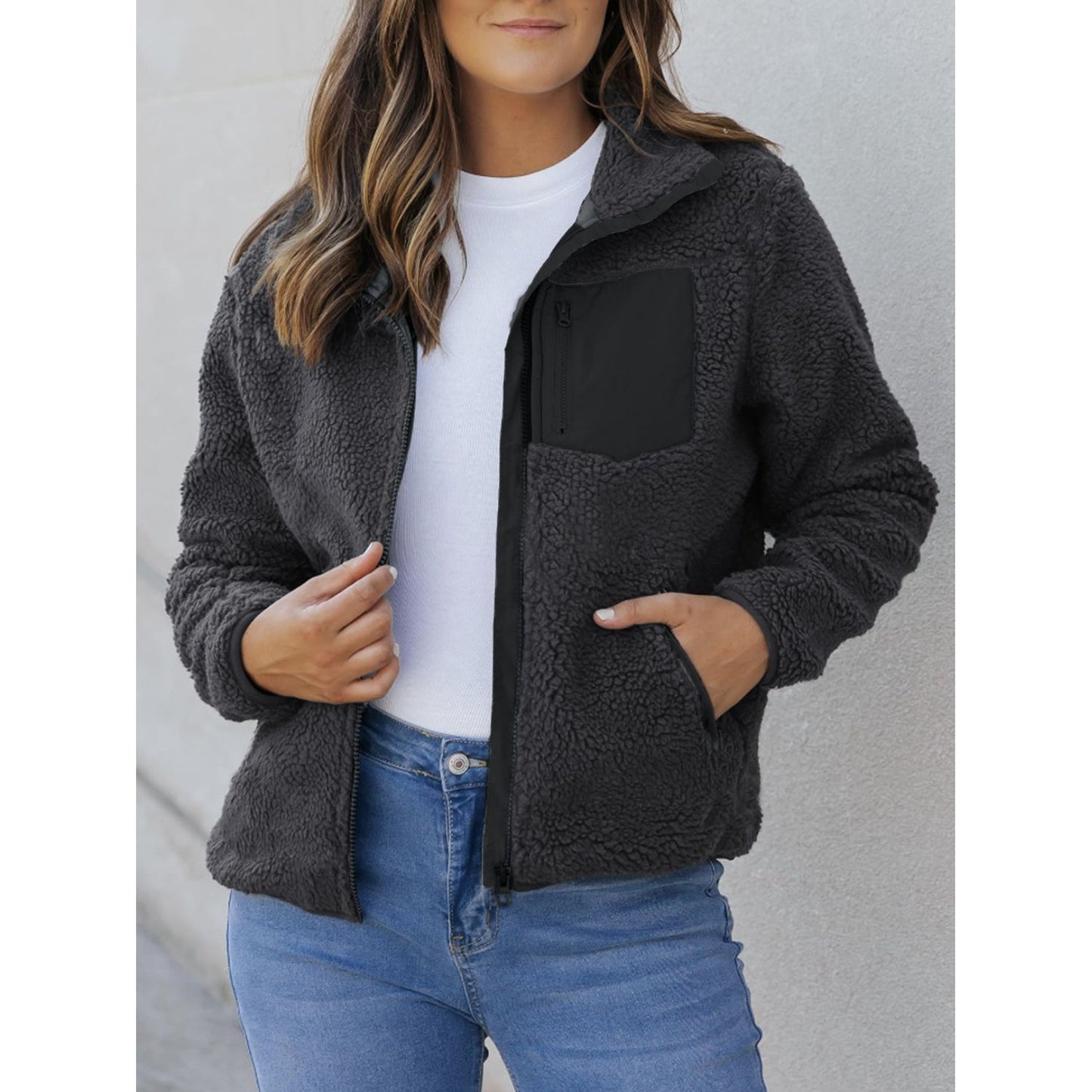 Zip Up Long Sleeve Plush Jacket