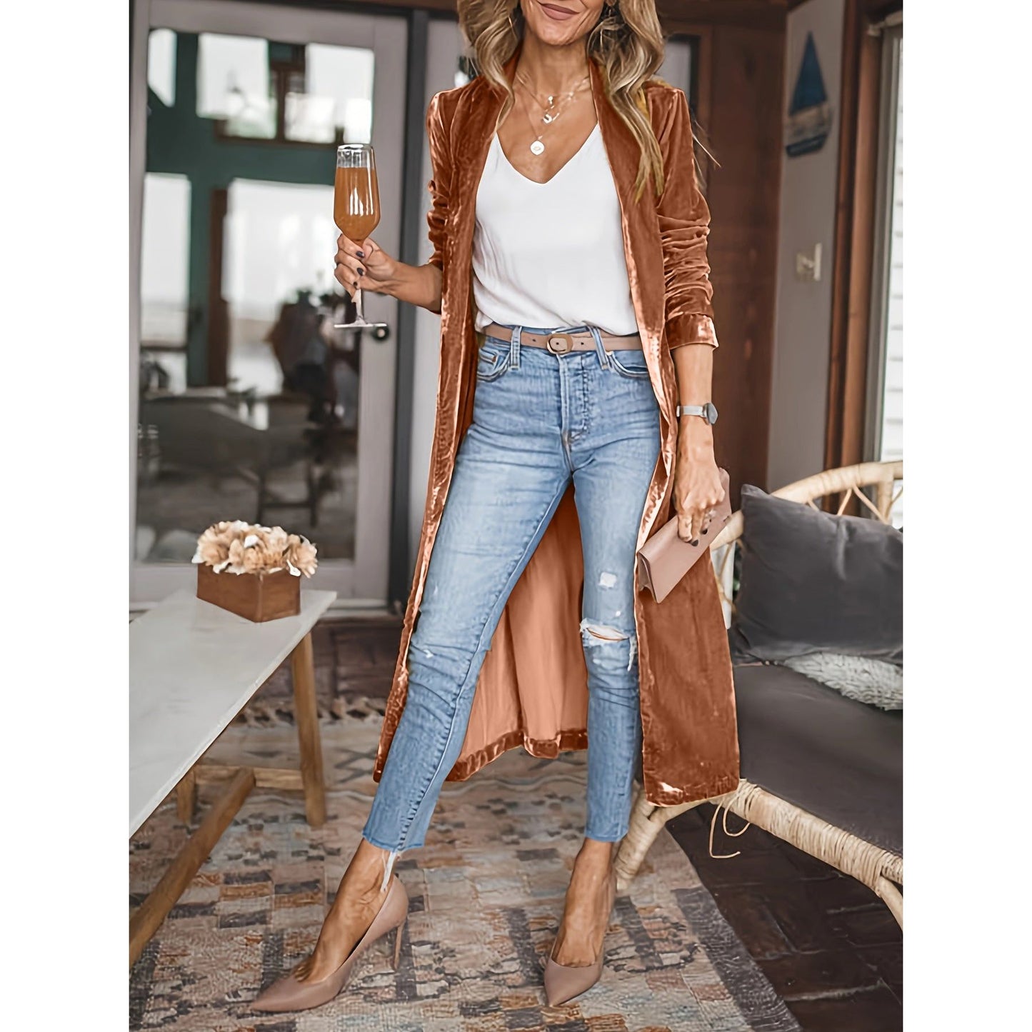 Open Front Long Sleeve Coat