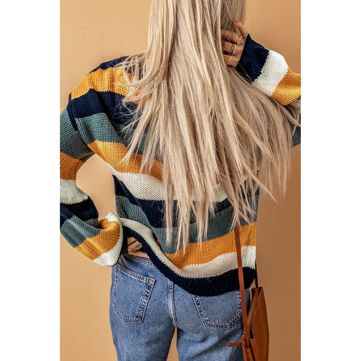 Color Block Round Neck Dropped Shoulder Sweater