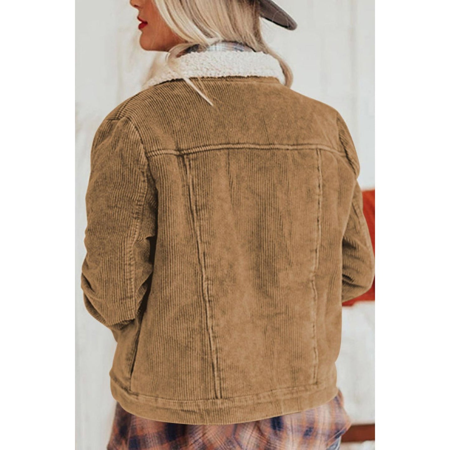 Corduroy Collared Neck Snap Down Jacket