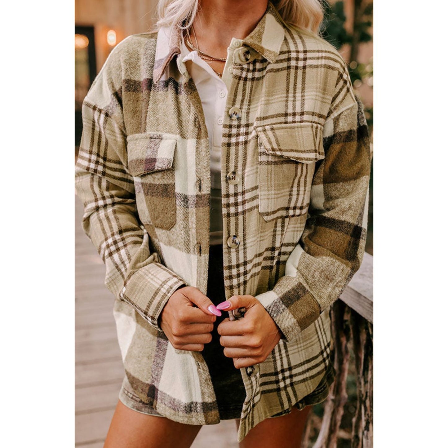 Plaid Button Up Flap Pocket Shacket