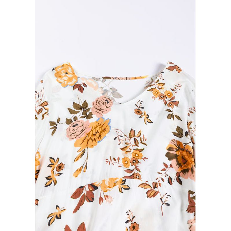 Printed V-Neck Flare Sleeve Mini Dress