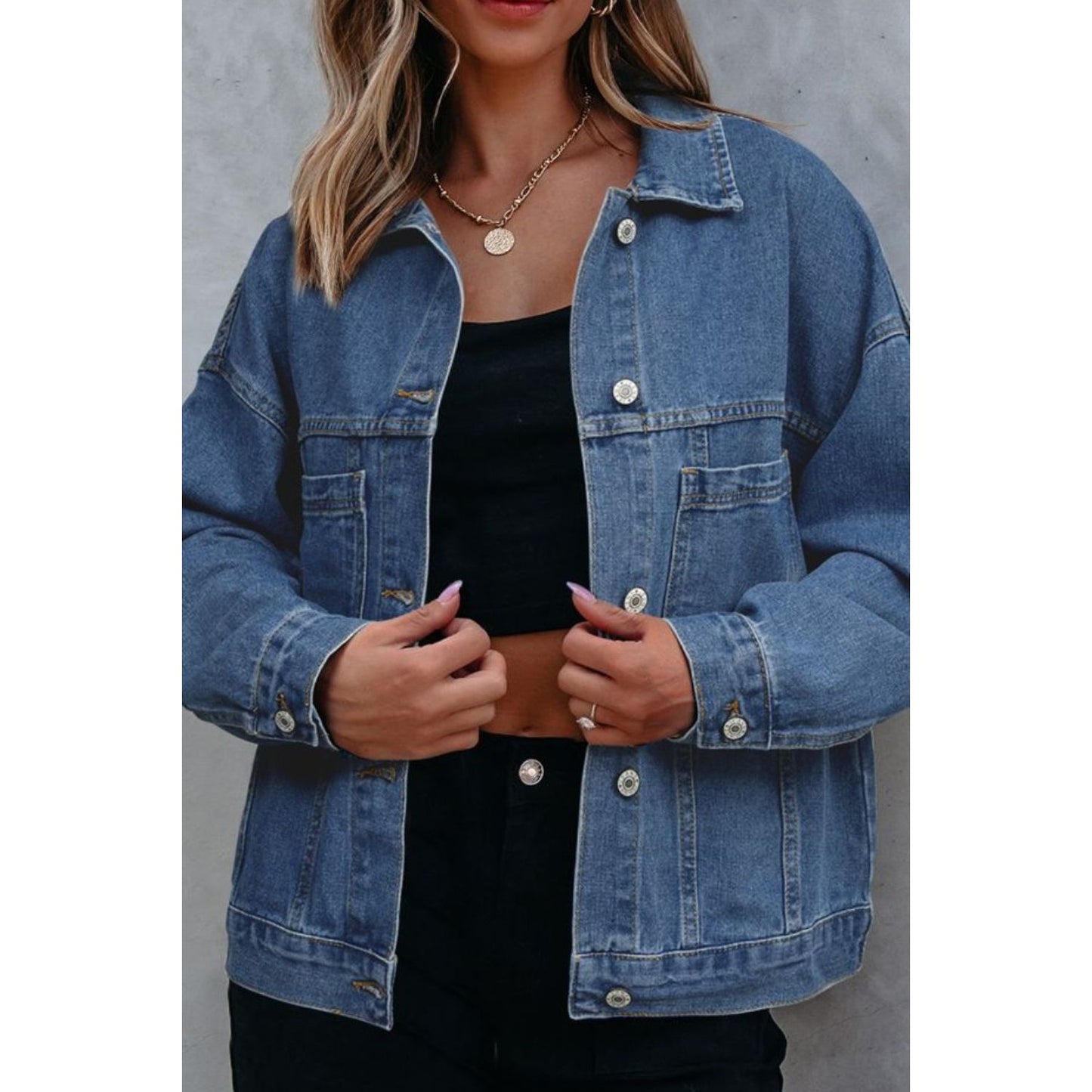 Pocketed Button Up Denim Jacket