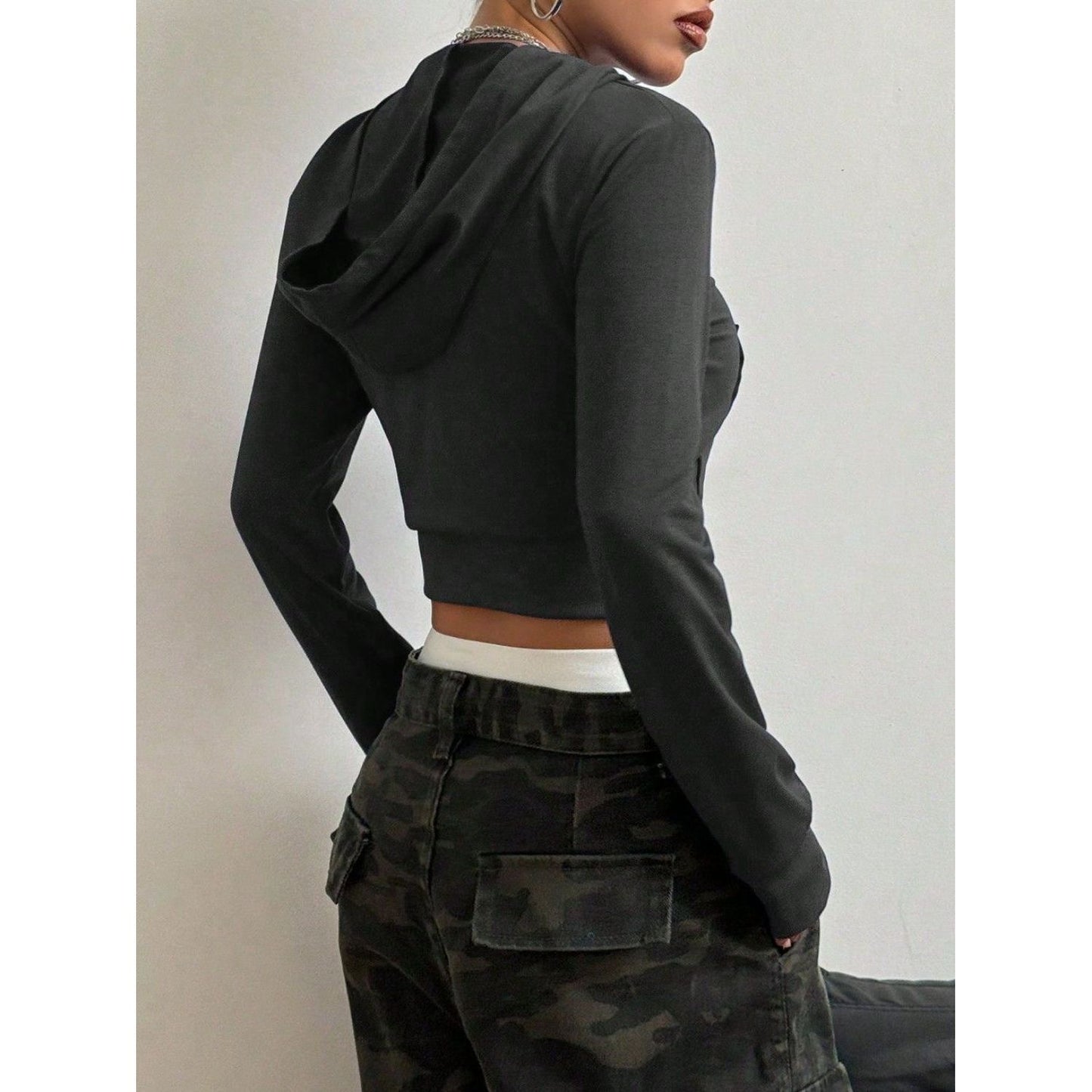 Letter Graphic Zip Up Long Sleeve Hoodie