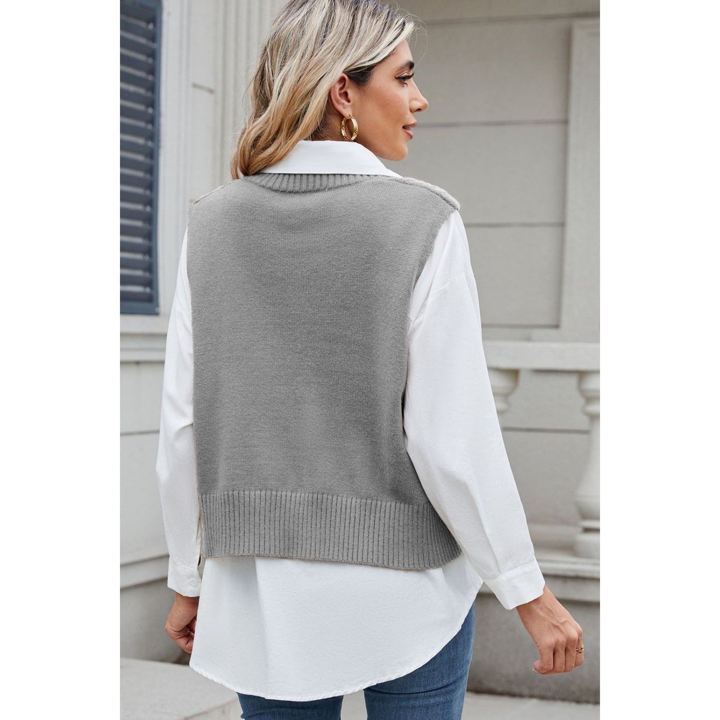 Cable-Knit V-Neck Sweater Vest
