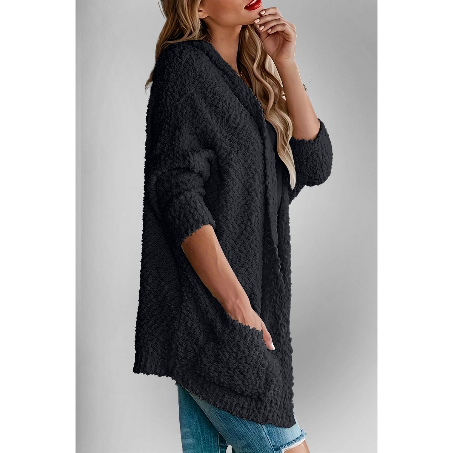 Double Take Pocketed Open Front Long Sleeve Cardigan