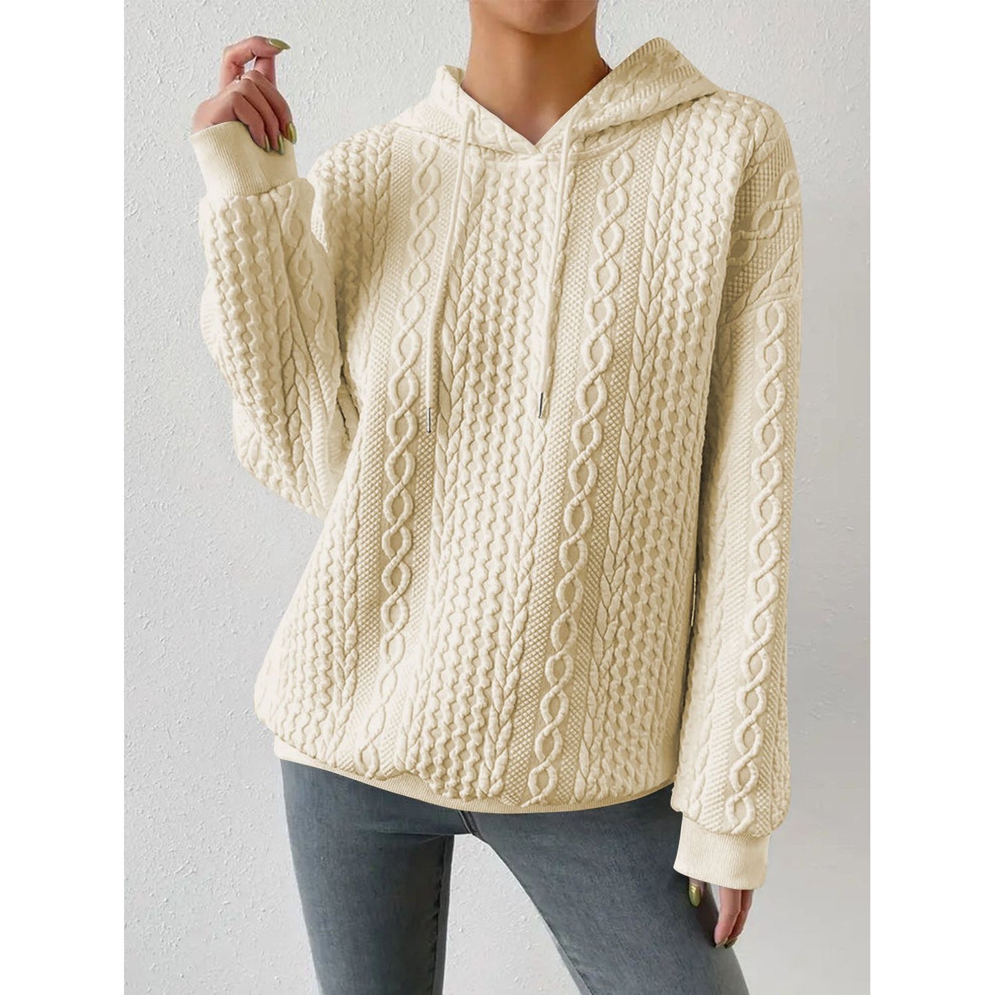 Drawstring Drop Shoulder Long Sleeve Hoodie