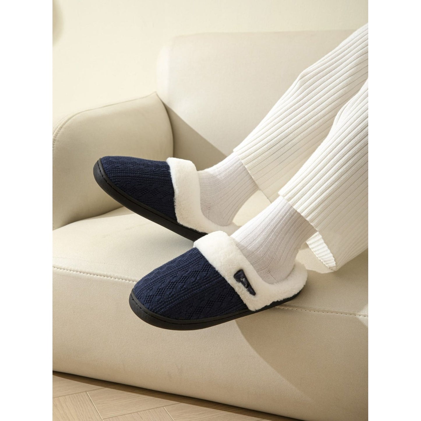 Horn Buckle Furry Texture Flat Slippers