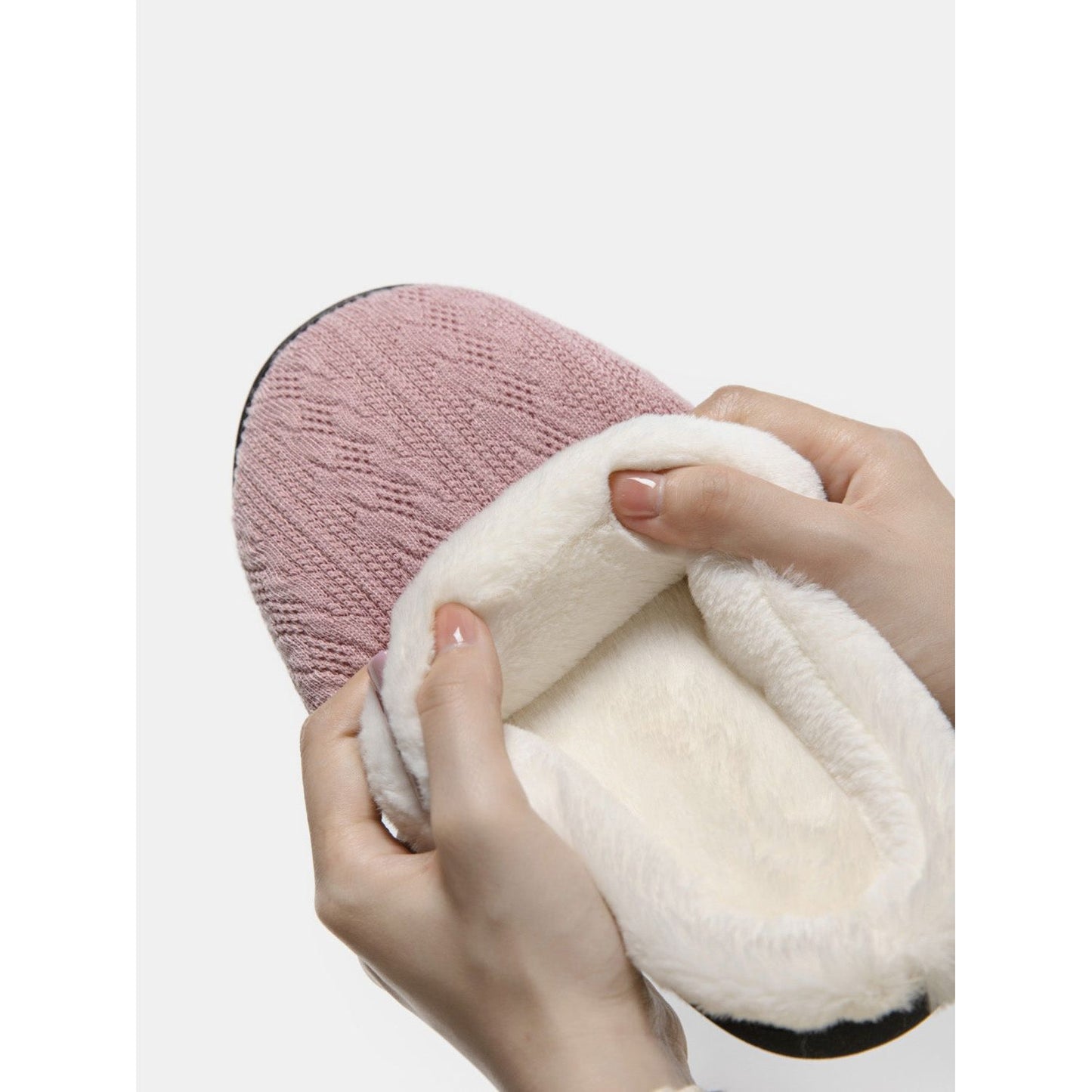 Horn Buckle Furry Texture Flat Slippers