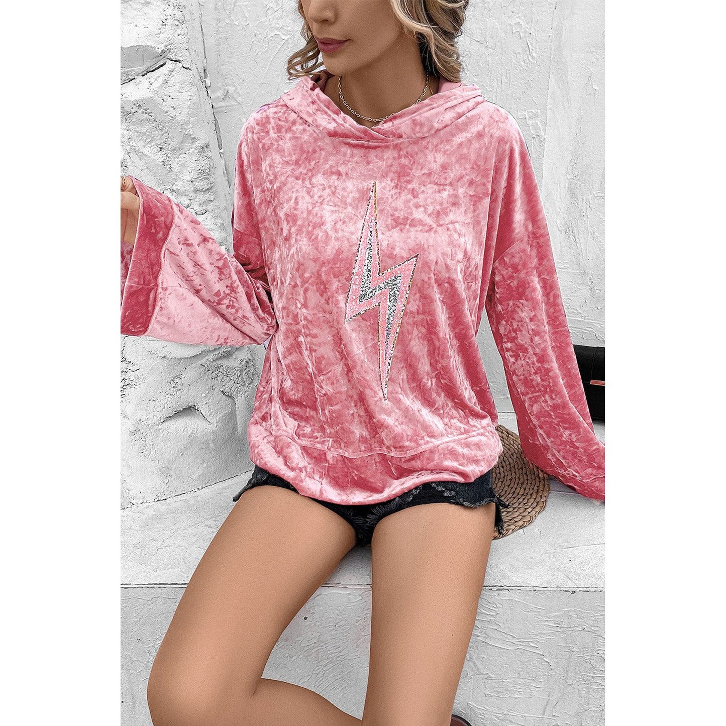 Thunderbolt Sequin Long Sleeve Hoodie