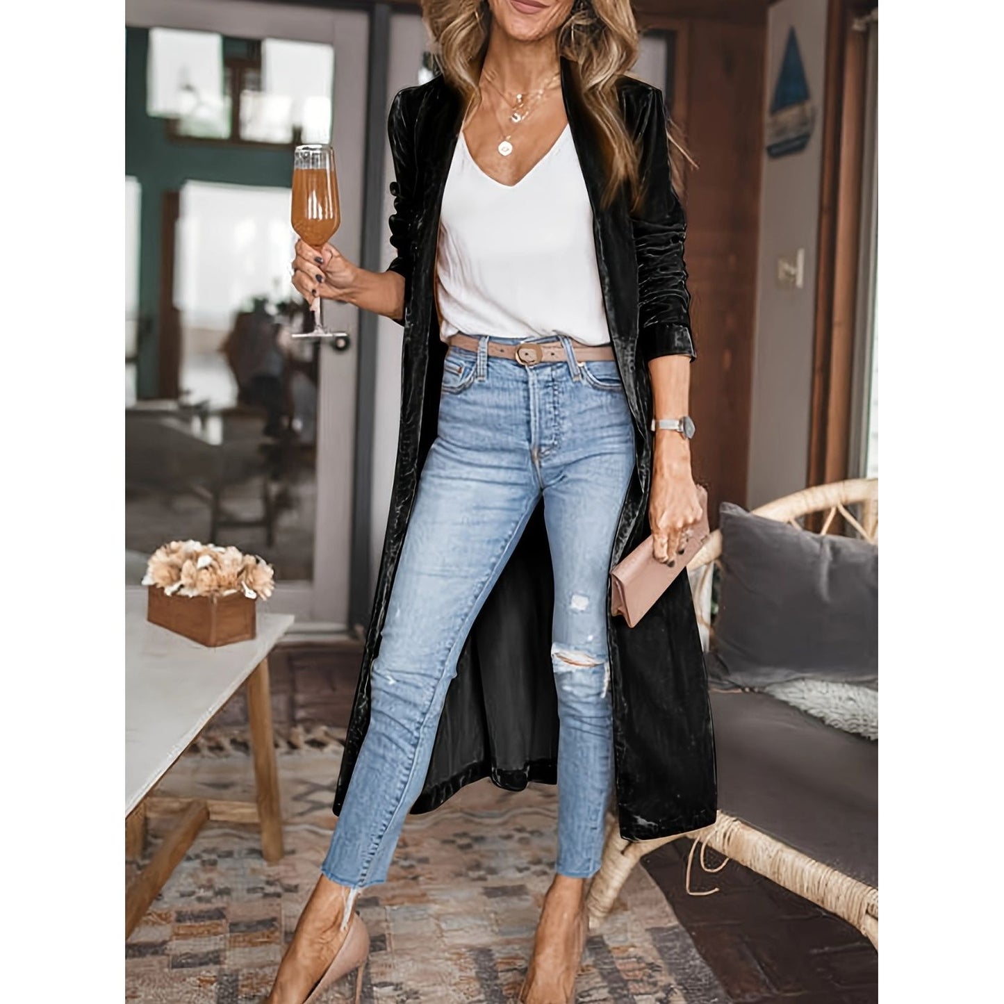 Open Front Long Sleeve Coat