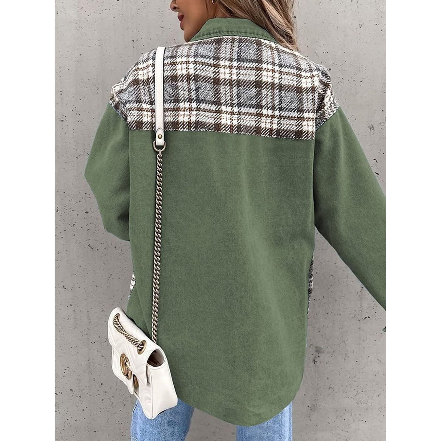 Plaid Button Up Dropped Shoulder Jacket